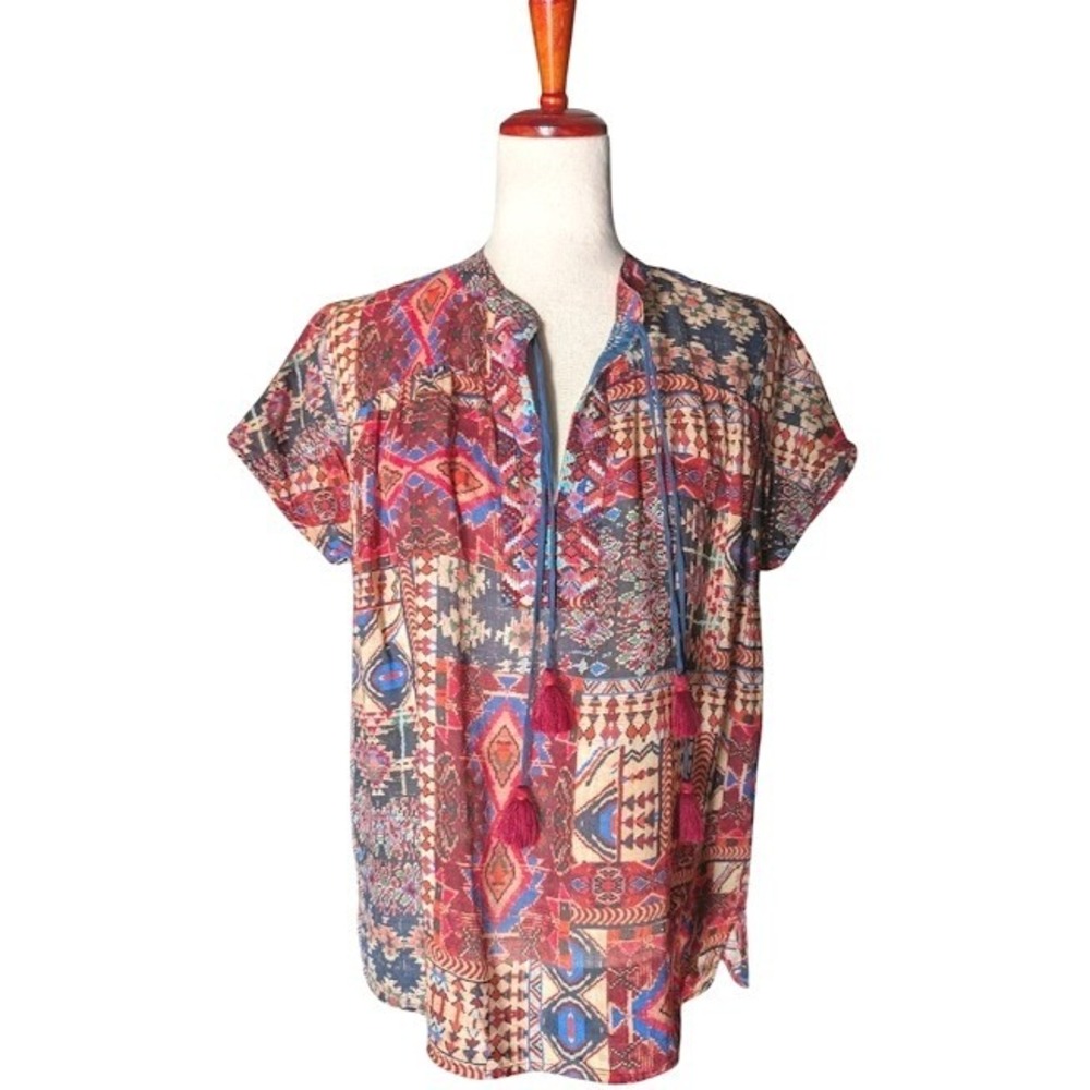 Johnny Was Workshop Patchwork Tassel Tunic Shirt … - image 1